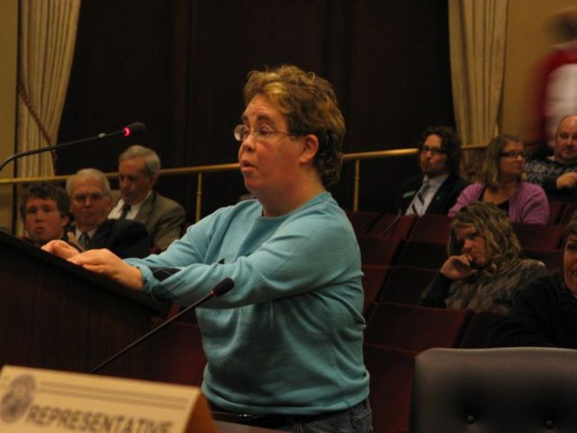 Becky Woodhead tells lawmakers she doesn't want services for people with developmental disabilities cut. 