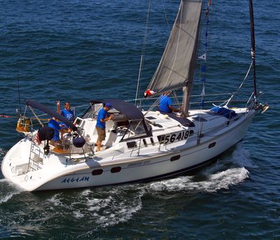 This photo taken Friday shows the Aegean with crew members at the start of a yacht race. (Associated Press)