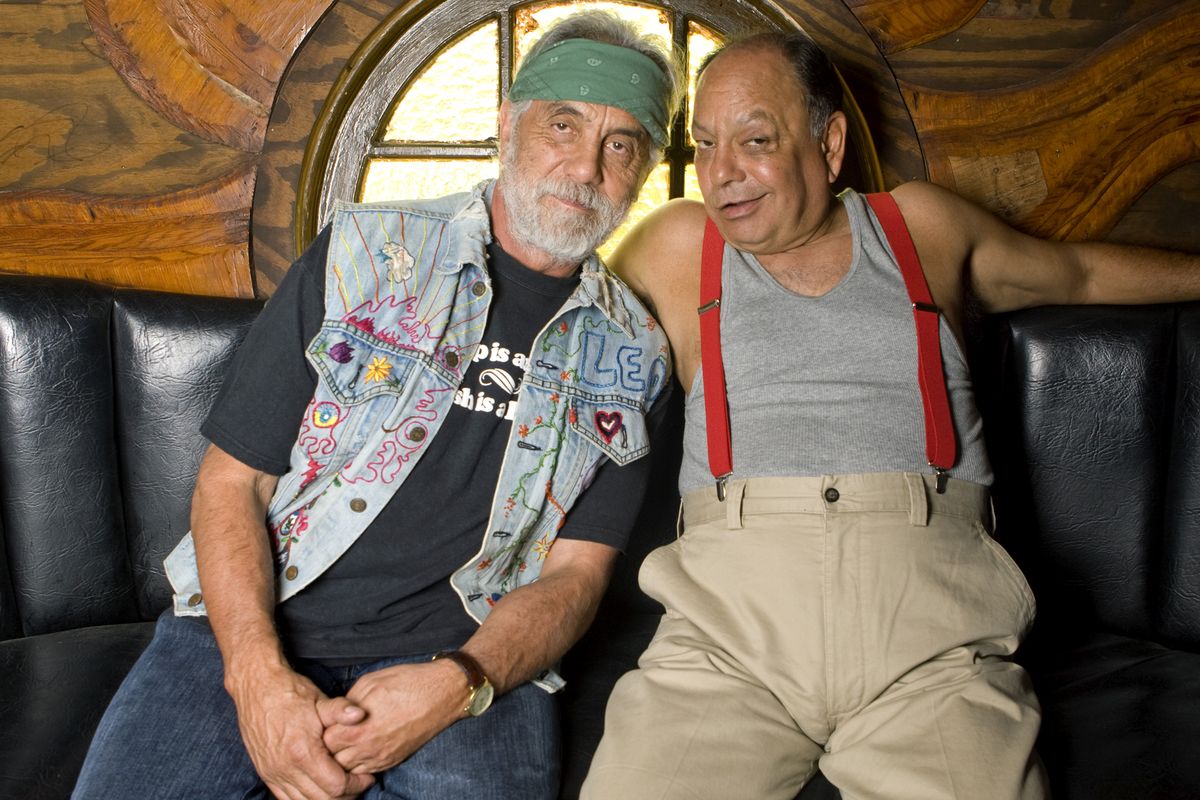 Comedians Cheech Marin, right, and Tommy Chong pose for a portrait while announcing their tour “Cheech & Chong: Light Up America,” in West Hollywood, Calif., in July 2008. (Associated Press)
