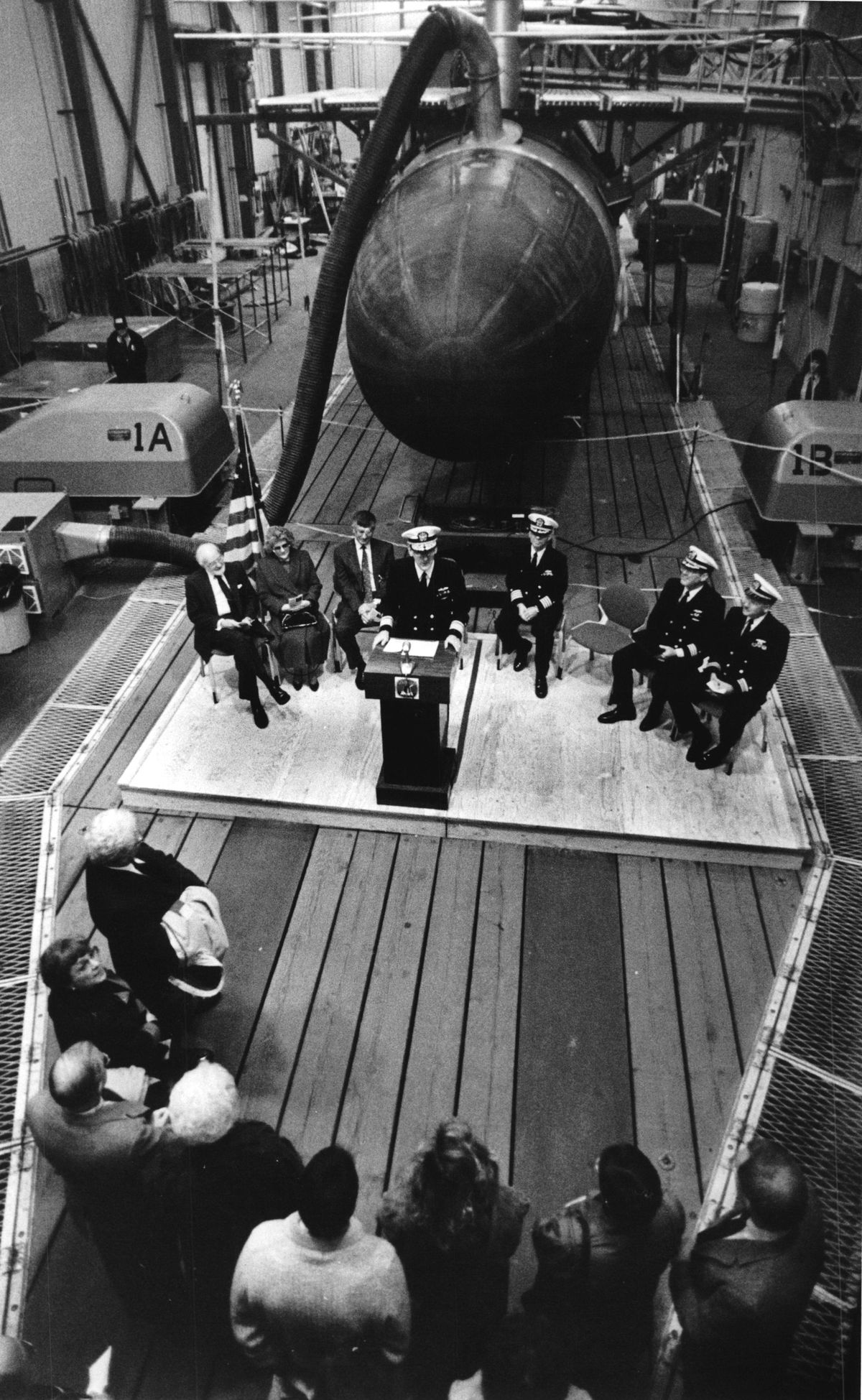 1993 – With the submarine Kokanee as a backdrop, a new commander took over the U.S. Navy’s Acoustic Research Detachment in Bayview, Idaho. (Christopher Anderson / The Spokesman-Review)