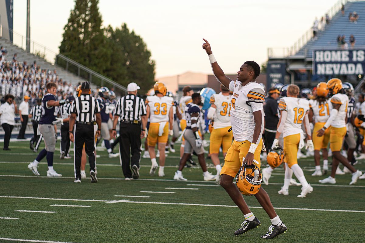 Idaho wide receiver Terez Traynor reacts after the Vandals defeated the Nevada Wolf Pack in a nonconference football game on Saturday.  (Courtesy of Idaho Athletics)