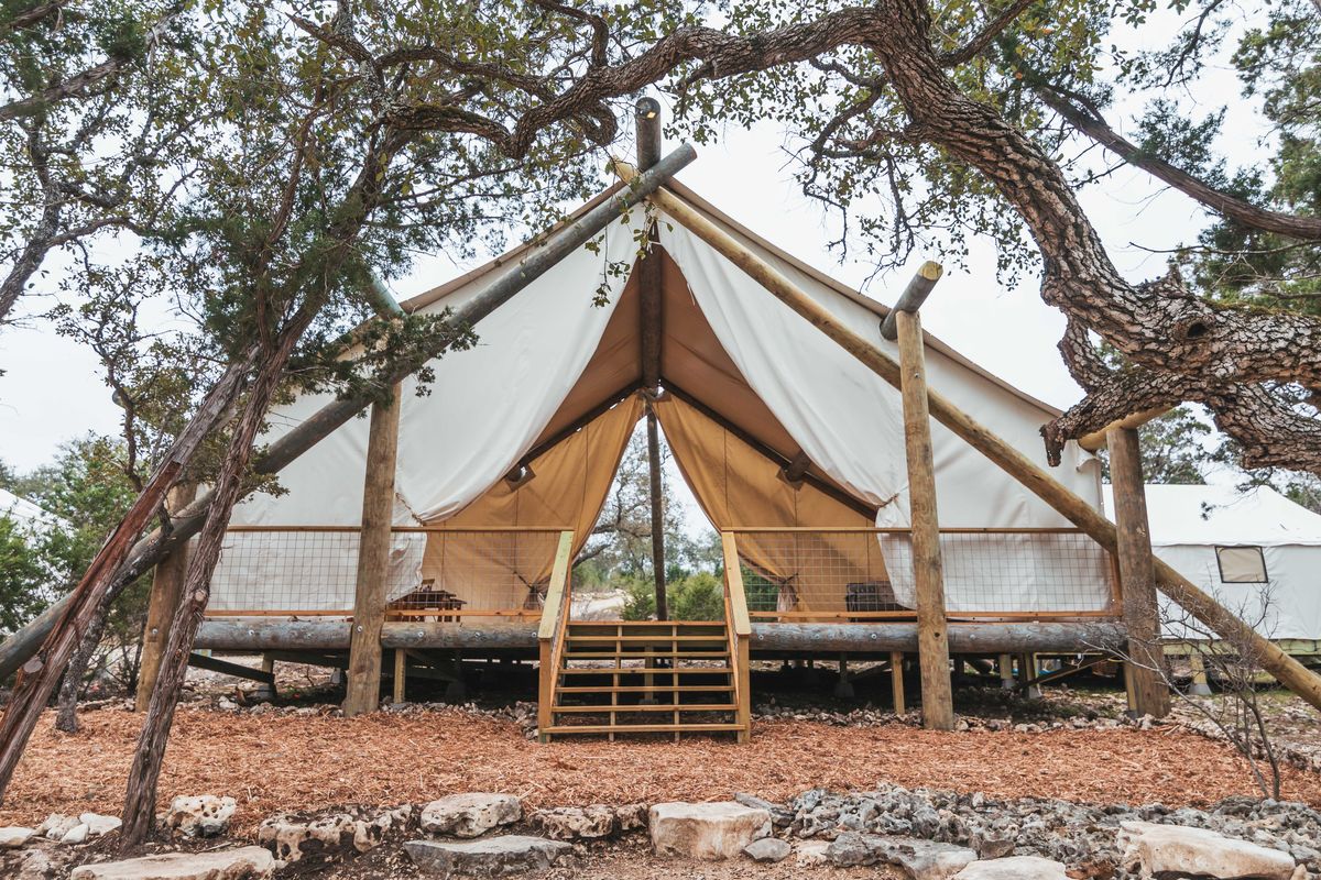 The exterior of a glamping tent.  (Collective Retreats)