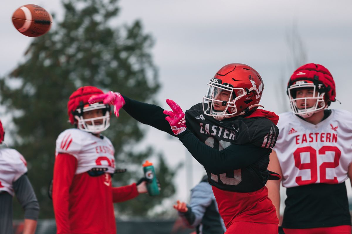 Eastern Washington quarterback Kekoa Visperas throws during the Eagles’ third scrimmage on Monday at Roos Field in Cheney.  (Courtesy EWU Athletics)