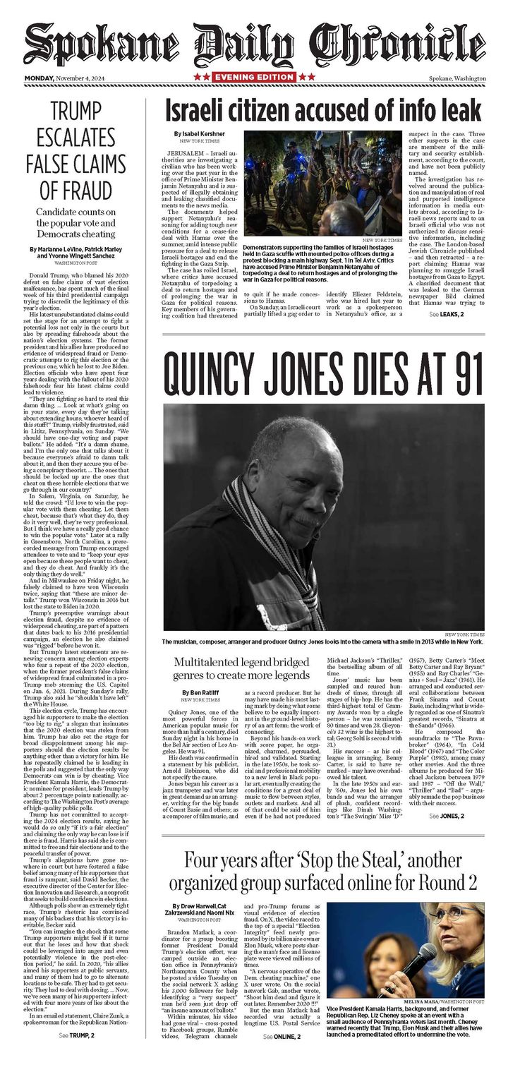 The Chronicle Front Page for Nov. 4, 2024 The SpokesmanReview