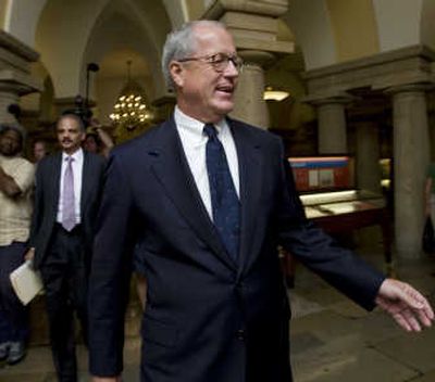 
Jim Johnson, seen Monday on Capitol Hill after meeting with House Speaker Nancy Pelosi, has left Barack Obama's vice presidential search team. Associated Press
 (Associated Press / The Spokesman-Review)