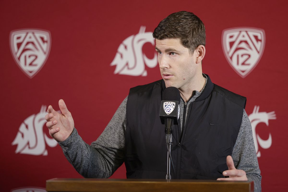 Washington State head football coach Kirby Moore speaks during a press conference on Wednesday in Pullman.  (Geoff Crimmins/For The Spokesman-Review)