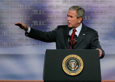 
President Bush speaks to the American Legislative Exchange Council in Philadelphia on Thursday. Associated Press
 (Associated Press / The Spokesman-Review)