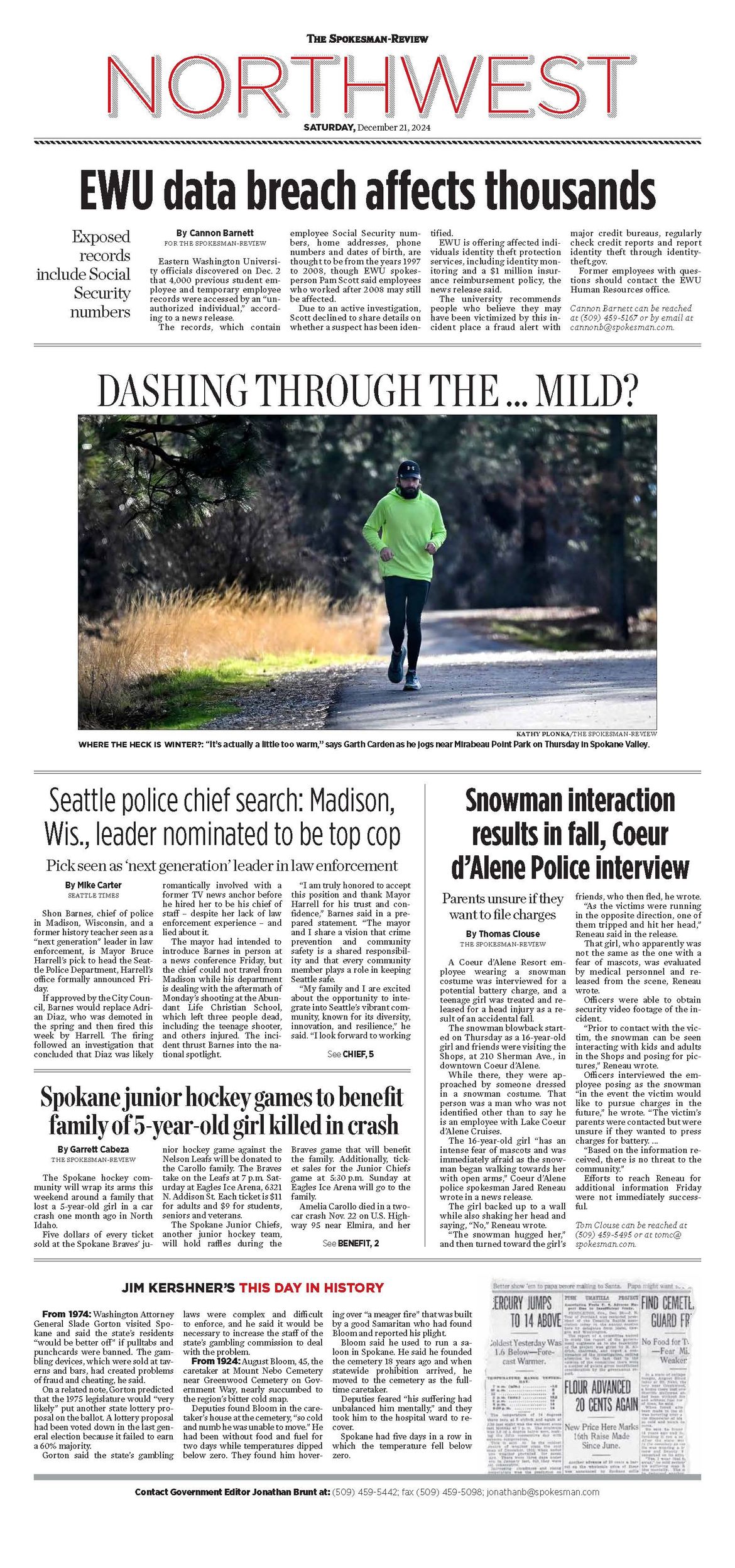 Northwest Front Page for Dec. 21, 2024 The SpokesmanReview