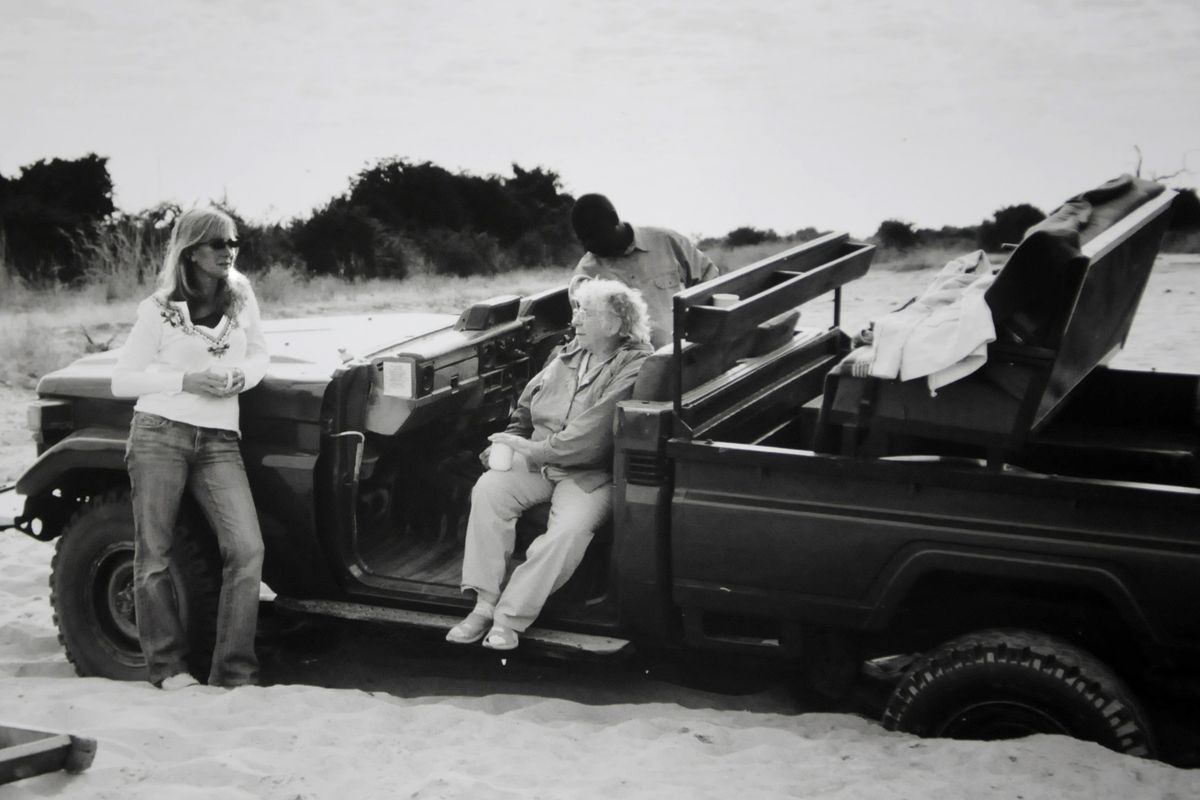 Florence Hansen and her daughter, Flo Schandl, left, are seen with a broken-down Landrover in South Luangwa National Park during a 2006 trip to Zambia.
