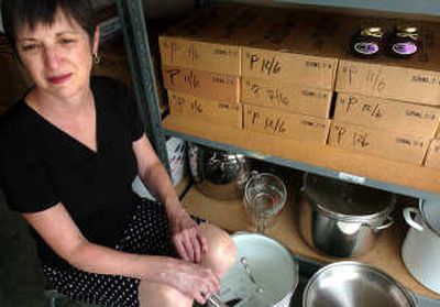 
Jane Heiskell, creator of Aunt Jane's Jams and Jellies, keeps inventory and supplies in her Spokane garage. Heiskell's business is one of more than a dozen that are losing out on inexpensive commercial kitchen space rented through the Spokane International Airport. 
 (Ingrid Lindemann / The Spokesman-Review)
