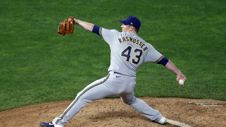 Milwaukee Brewers pitcher Drew Rasmussen throws against the Minnesota Twins in the seventh inning of a game on Aug. 19 in Minneapolis. (Jim Mone)