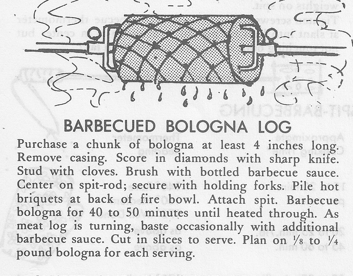 Maybe it was just the illustration with this recipe for Barbecued Bologna Log that makes it seem like a bad idea. Most probably don't have a spit for the backyard grill anymore anyway. (Spokesman-Review archives)