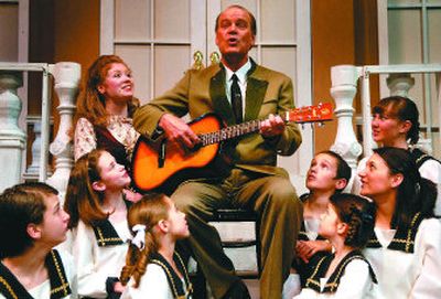 
Kent Kimball, performing as Captain, is surrounded by other cast members, Tami Knoell, Meghan Sias, Hunter Klaue, Micaela Kostecka, Megan Dyer, Jessi Little, Bob Stephens and Kate Cubberly, in Spokane Civic Theatre's production of 