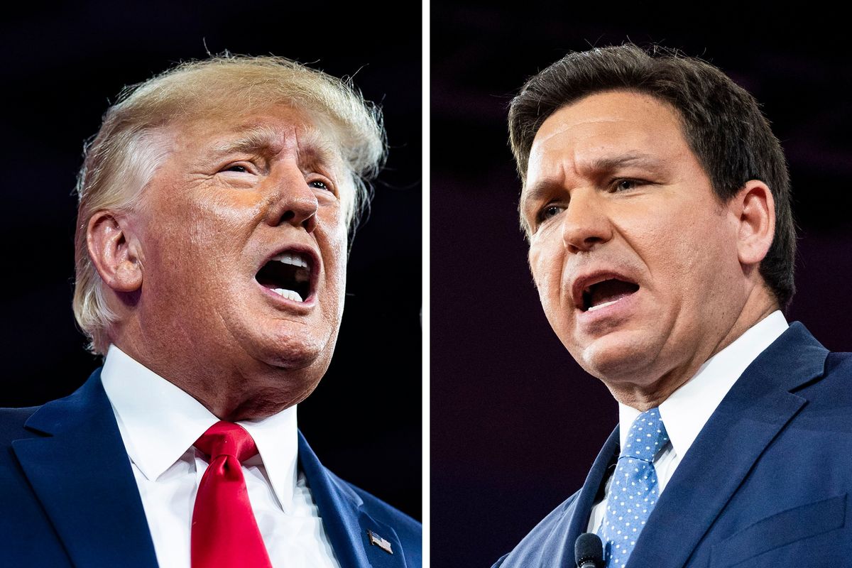 Former president Donald Trump, left, and Florida Gov. Ron DeSantis each spoke at the Conservative Political Action Conference in Orlando last February. MUST CREDIT: Washington Post photo by Jabin Botsford.  (Jabin Botsford/The Washington Post)