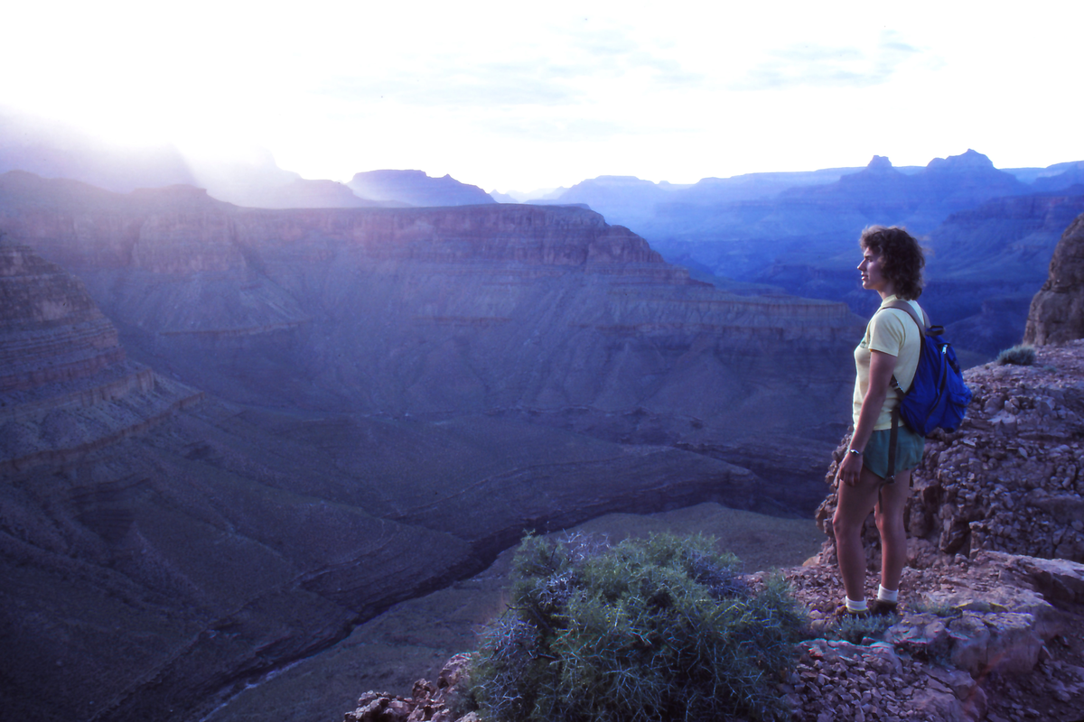Meredith Heick takes a scenic break during a 1981 backpacking trip through the Grand Canyon. (Rich Landers)
