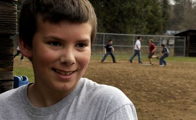 Sagle Elementary sixth-grader Troy Mitton during recess at the school in Sagle on  April 17. He is the student council president and recently competed in the state Geography Bee in Boise. (Kathy Plonka / The Spokesman-Review)