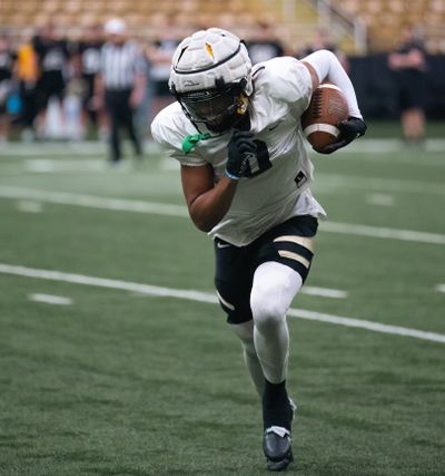 Idaho Vandals wide receiver Terez Traynor carries the ball during a scrimmage on Saturday at the Kibbie Dome in Moscow, Idaho.  (Courtesy Idaho Athletics)