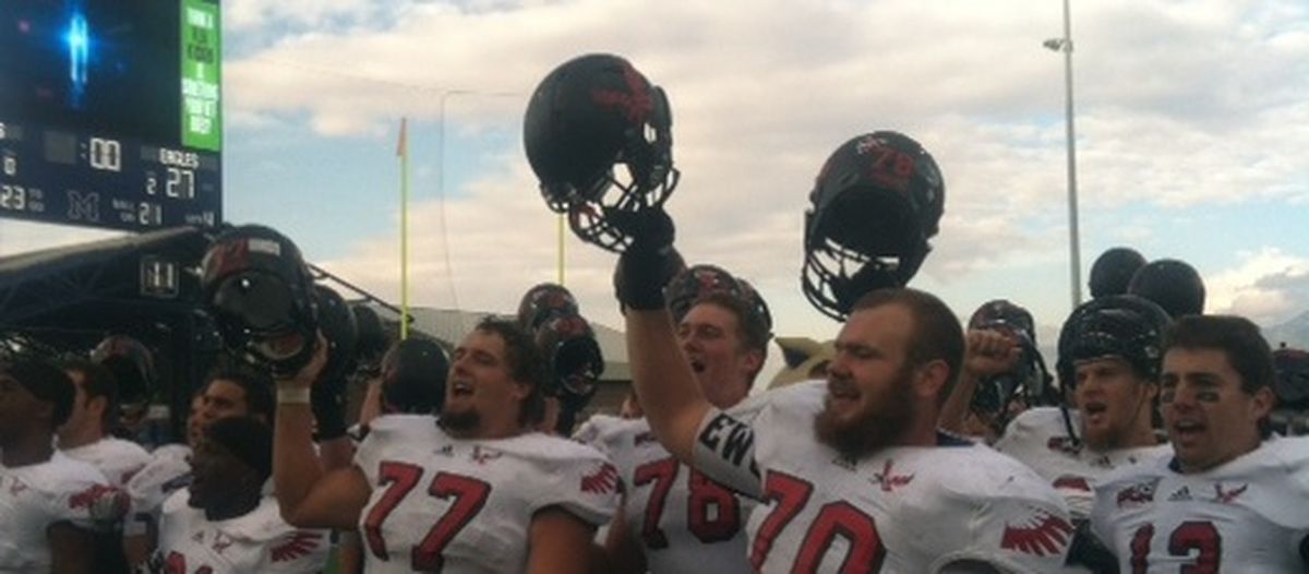 Eastern Washington players celebrate after Saturday’s victory. (Jim Allen)