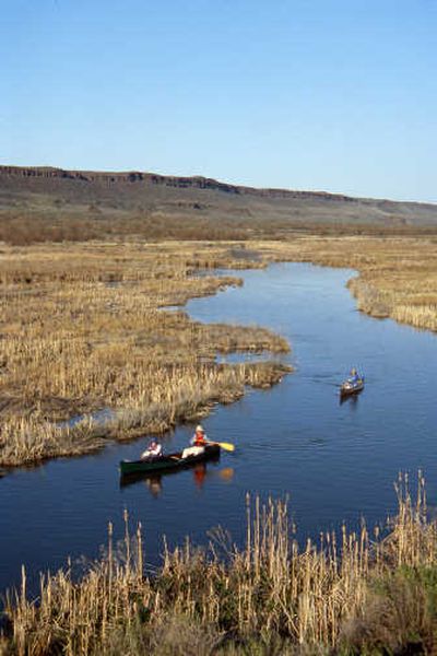 
Along the Saddle Mountains, the lower 18 miles of Crab Creek draws flocks of ducks, and hunters, during fall and paddlers during spring. This portion of the stream in the Crab Creek Wildlife would be inundated by a proposed dam. The graphic below shows the Hawk Creek area that would be flooded by another proposal.
 (Dan Hansen / The Spokesman-Review)