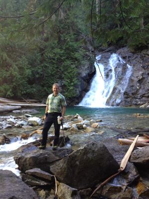 State Rep. Mat Erpelding, D-Boise, began his quest to hike the length of the state on the 950-mile Idaho Centennial Trail on Aug. 19 here at Upper Priest River Falls.
 (Mat Erpelding)