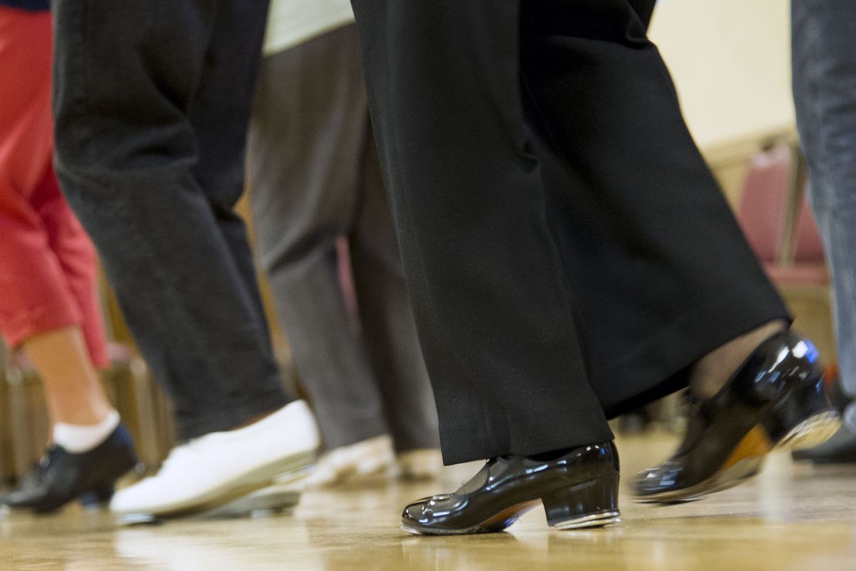 After changing into their clogging shoes, members of Tripp’s dance class learn a new routine.