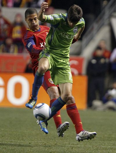 Real Salt Lake has the upper hand on Alvaro Fernandez, right, and the Sounders. (Associated Press)