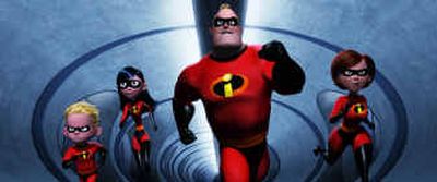 
The Incredibles , left to right, speedy 10-year-old Dash, shy teenager Violet, the strong and heroic Mr. Incredible and ultra-flexible Elastigirl, rush to rescue the world in the Pixar film 