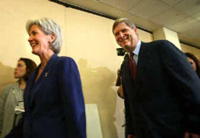 
Democratic governors Tom Vilsack of Iowa, and Kathleen Sebelius of Kansas are mentioned as possible candidates to be Kerry's running mate. 
 (Associated Press / The Spokesman-Review)