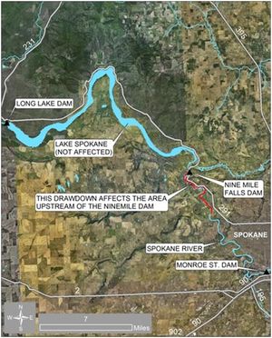 Area affected by the Nine Mile Dam updating project reservoir drawdowns in fall 2014. (Avista)