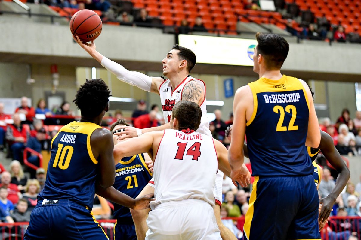 Eastern Washington guard Jacob Davison drives to the hoop and scores against Northern Arizona on Feb. 22 in Cheney. Davison averaged 18.4 points last season.  (Tyler Tjomsland/THE SPOKESMAN-REVIEW)