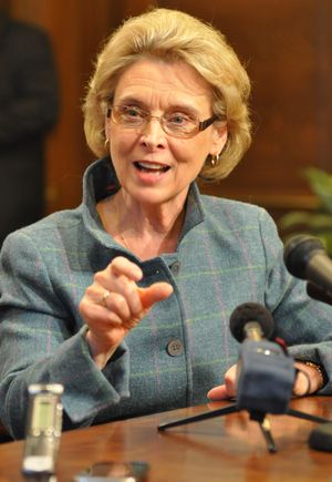 OLYMPIA -- Gov. Chris Gregoire tells reporters on the last day of the regular session of the Legislature that she wants to keep the pressure on the Legislature to come up with a "conceptual agreement" on the budget.  (Jim Camden)