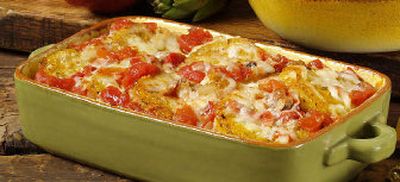 Spicy Polenta Lasagna is a no-pasta interpretation of a one-dish item assembled in layers. The dish is a robust combination of sausages, cheese and polenta, plus tomatoes.
(Associated Press / The Spokesman-Review)