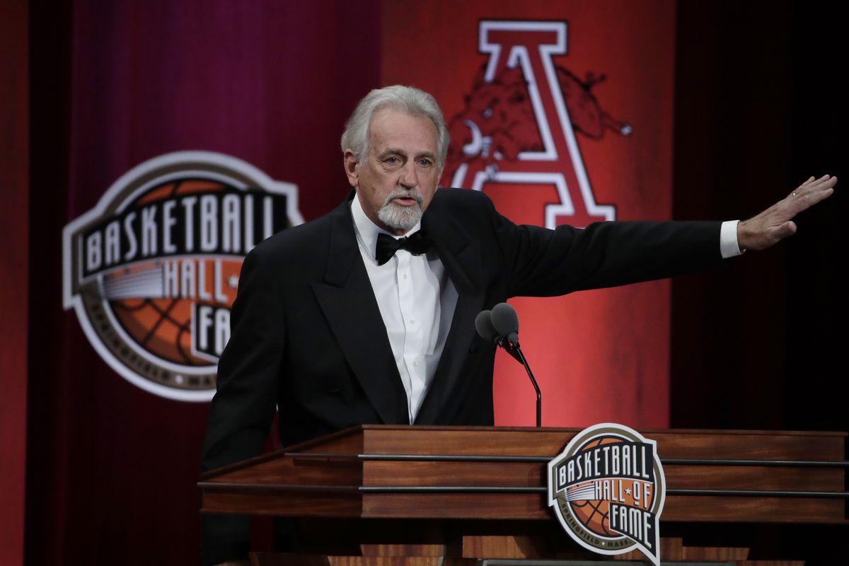 Inductee Paul Westphal speaks at the Basketball Hall of Fame enshrinement ceremony on Sept. 6, 2019, in Springfield, Mass. Westphal, the Hall of Fame basketball player has died. The Phoenix Suns confirmed his death Saturday, Jan. 2, 2021.  (Associated Press)