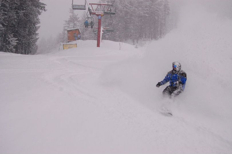 Nearly a foot of fresh powder fell at Fernie Alpine Resort on Feb 18, 2011, for the joy of snowboarders and skiers heading up for the holiday weekend. (Courtesy photo)