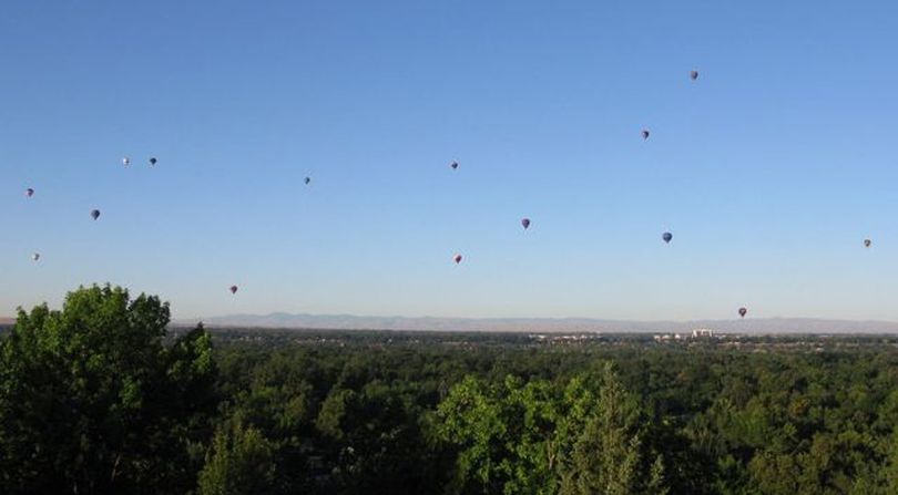More than a dozen hot-air balloons fill the sky over Boise on Thursday morning as part of the four-day 