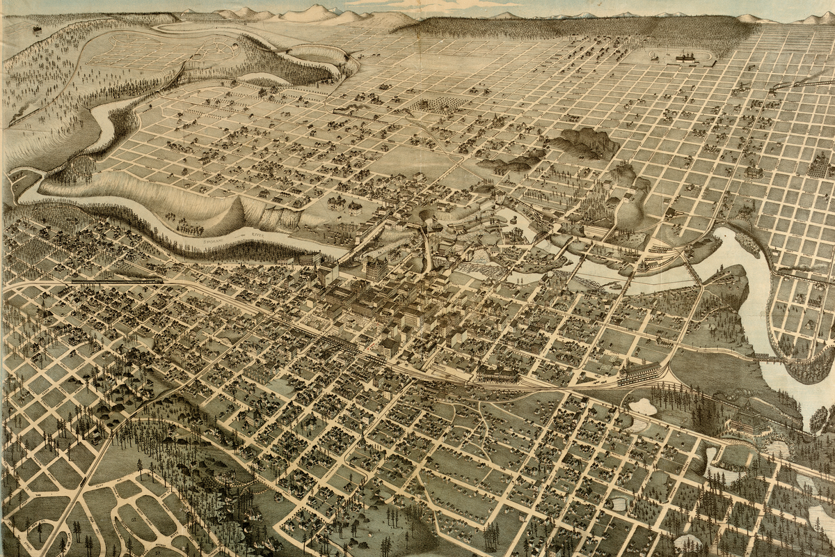 This 1890 map Spokane 11 months after the Great Fire. It’s on display at the Ned M. Barnes Northwest Room at the Downtown Library. (Courtesy of the Spokane Public Library)