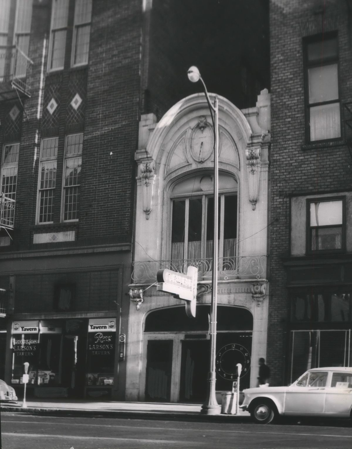 1959: The narrow building attached to the Robertson Building, left, is 311 W. Riverside Ave. and served as its own business location in the early 20th century, then was remodeled as an entrance to the Sons of Norway club rooms upstairs in the Robertson building by 1965. It would later be incorporated as an entrance to the Glen Dow Academy of Hair Design when it expanded into the Robertson Building after being located in the Fairmont Hotel, right, in the 1960s and 1970s.  (Jesse Tinsley/THE SPOKESMAN-REVIEW)