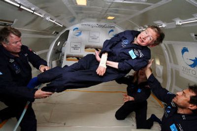 
Astrophysicist Stephen Hawking floats inside a zero-gravity jet Thursday in this  photo  from Zero Gravity Corp.
 (Associated Press / The Spokesman-Review)