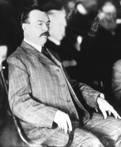 Harry Orchard is seen on trial in 1907 for planting a bomb that killed Idaho Gov. Frank Steunenberg. (Associated Press)