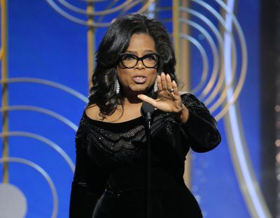 This image released by NBC shows Oprah Winfrey accepting the Cecil B. DeMille Award at the 75th Annual Golden Globe Awards in Beverly Hills, Calif., on Sunday, Jan. 7, 2018. (Paul Drinkwater / Associated Press)