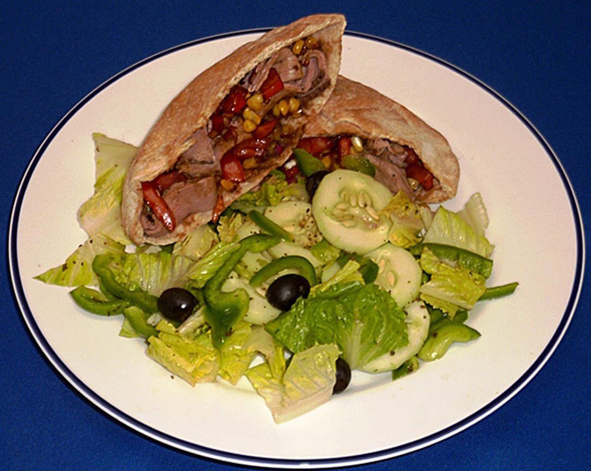 Take the heat out of your week with a roast beef sandwich with fresh corn and tomato relish, and a Greek summer salad.