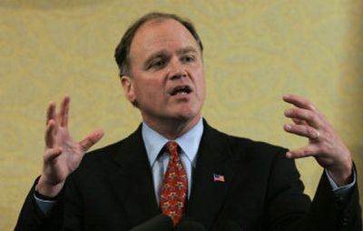 
Mike McGavick, a longtime Republican political insider and chairman of Safeco Corp., answers questions during a news conference on Tuesday in Seattle after announcing that he's forming an exploratory committee for a U.S. Senate bid against Democratic incumbent Maria Cantwell next year. 
 (Associated Press / The Spokesman-Review)