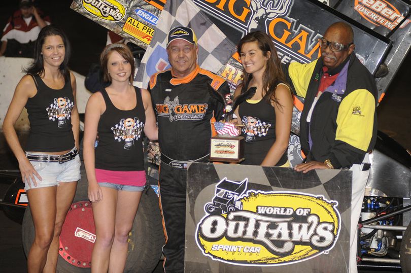 Sammy Swindell celebrates a World of Outlaws Sprint Car Series victory. (Photo Courtesy of Rob Koack)