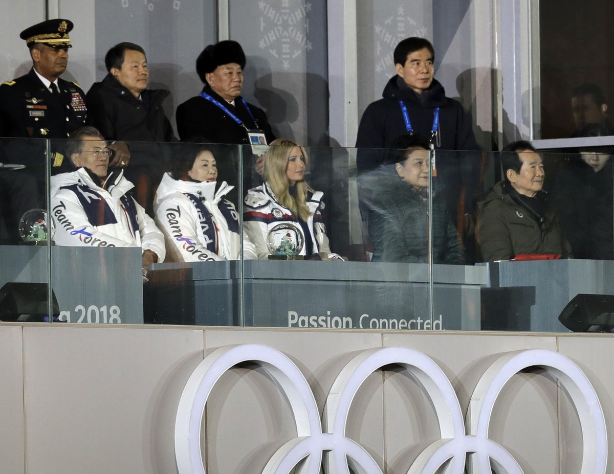 From front row left, South Korean President Moon Jae-in, his wife, Kim Jung-sook, and Ivanka Trump, U.S. President Donald Trump
