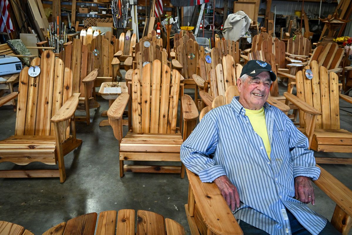 Dave Darlow makes cedar Adirondack chairs and other pieces of furniture in his shop Cedar Chairs and Stuff in north Spokane. Darlow owned a commercial diving company for many years, but since retiring has turned his commercial building into a wood shop.  (Jesse Tinsley/THE SPOKESMAN-REVI)