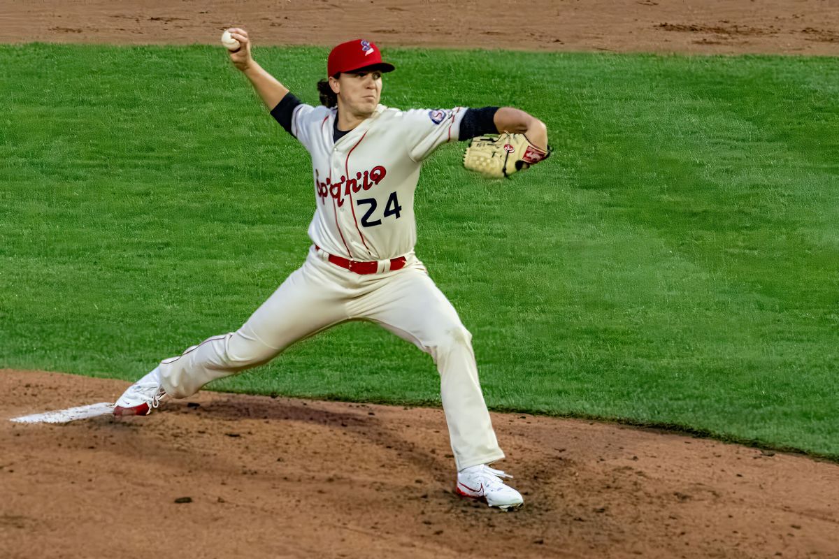 Spokane Indians starter and Colorado Rockies 2023 first-round draft pick Chase Dollander allowed no hits and struck out eight in five innings against Vancouver on April 5, 2024 at Avista Stadium.  (COLIN MULVANY/THE SPOKESMAN-REVI)