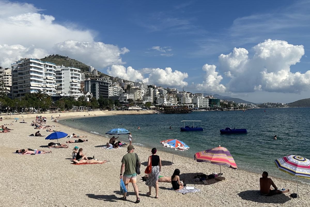 The beach at Sarandë, a town that sits on Albania’s southern coast fronting the Ionian Sea.  (Dan Webster/For The Spokesman-Review)