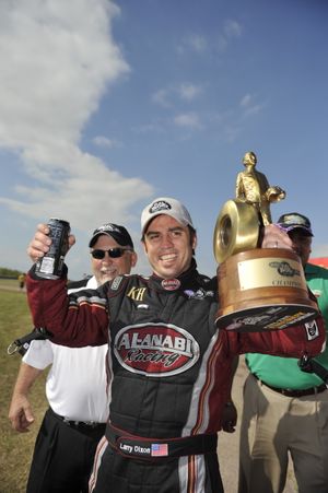Larry Dixon celebrates his 50th career NHRA Top Fuel National Event victory. (Photo courtesy of NHRA)