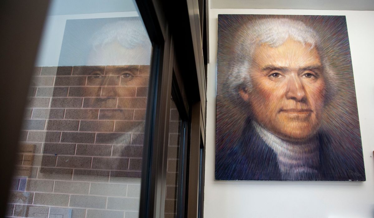 Four patrons asked that this painting of Thomas Jefferson by Dan Piel be moved or taken down from where it is displayed at Neill Public Library in Pullman because of Jefferson