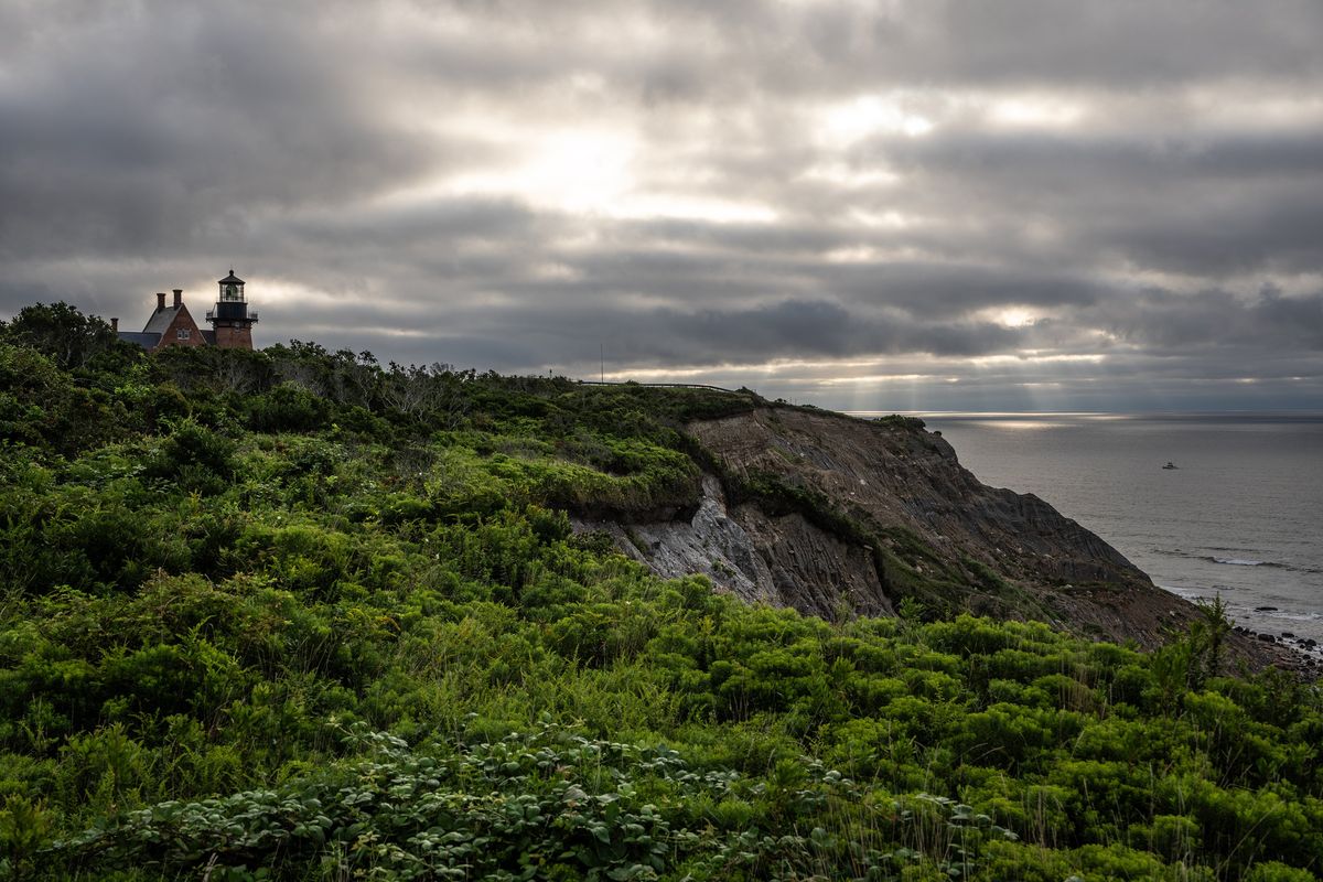 A view from the top of the 200-foot-high Mohegan Bluffs on Block Island, R.I., in August. From the top, you can sometimes see all the way to Montauk, N.Y., at the eastern tip of Long Island.  (TONY CENICOLA/New York Times)